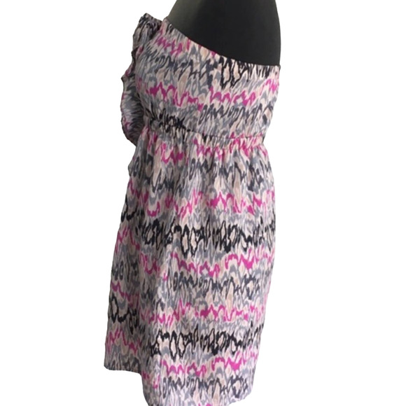 Lush Pink abstract ikat  zig zag print Strapless Dress Small - Picture 3 of 4